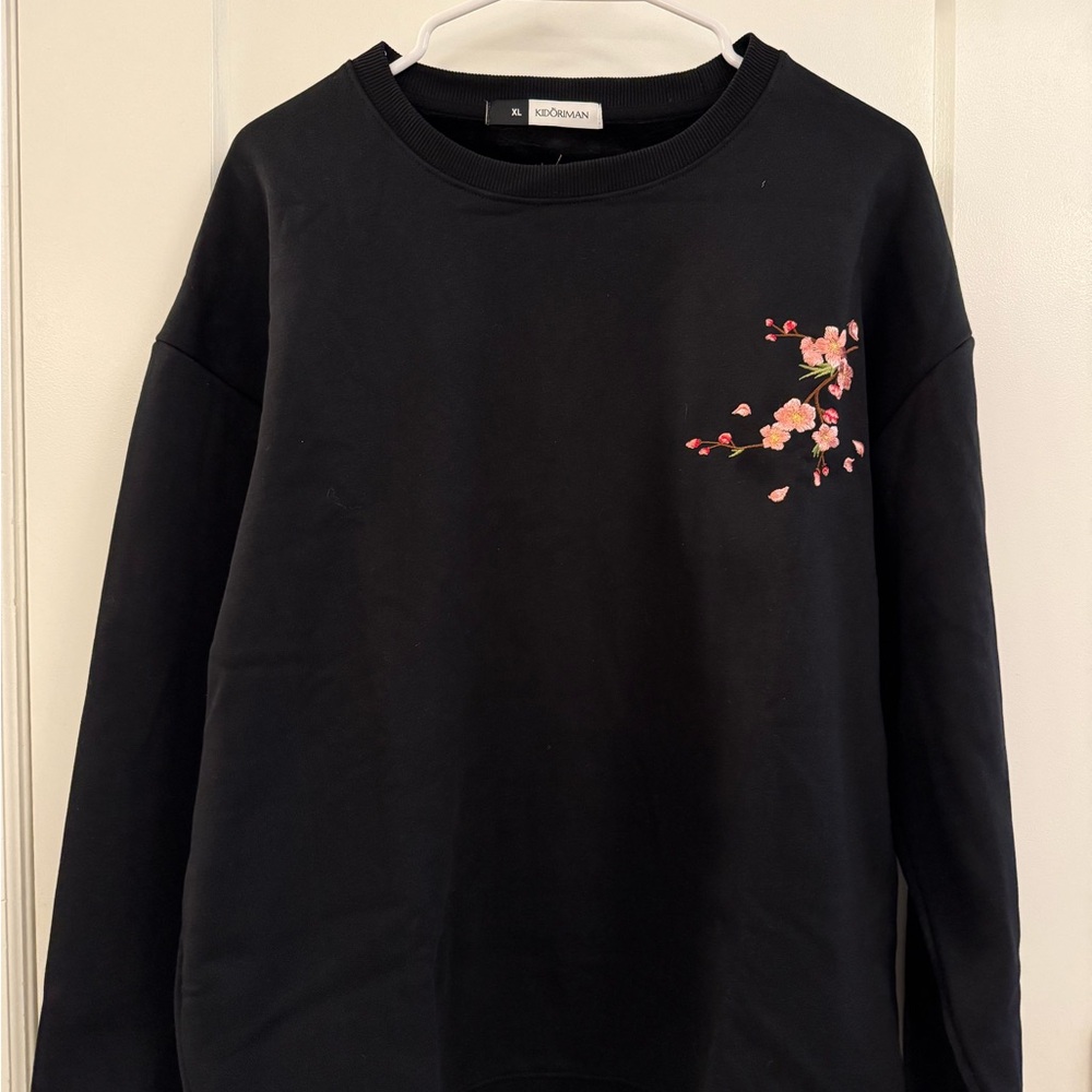 Black Sweatshirt with Floral Embroidery